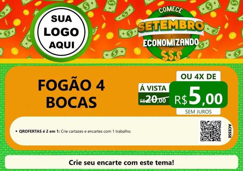 Modelo de Cartaz para Cartaz A4 Horizontal com o tema Comece Setembro Economizando para Móveis e Eletro