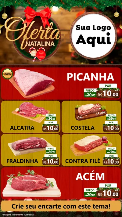 Modelo de TV para TV Vertical com o tema Ofertas Natalina para Açougue