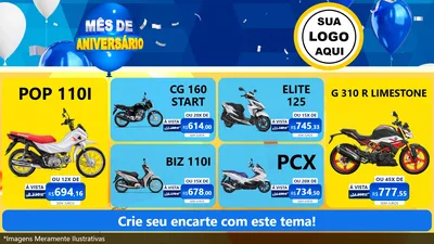 Modelo de TV para TV Horizontal com o tema Mês de Aniversário para Concessionaria de Motos