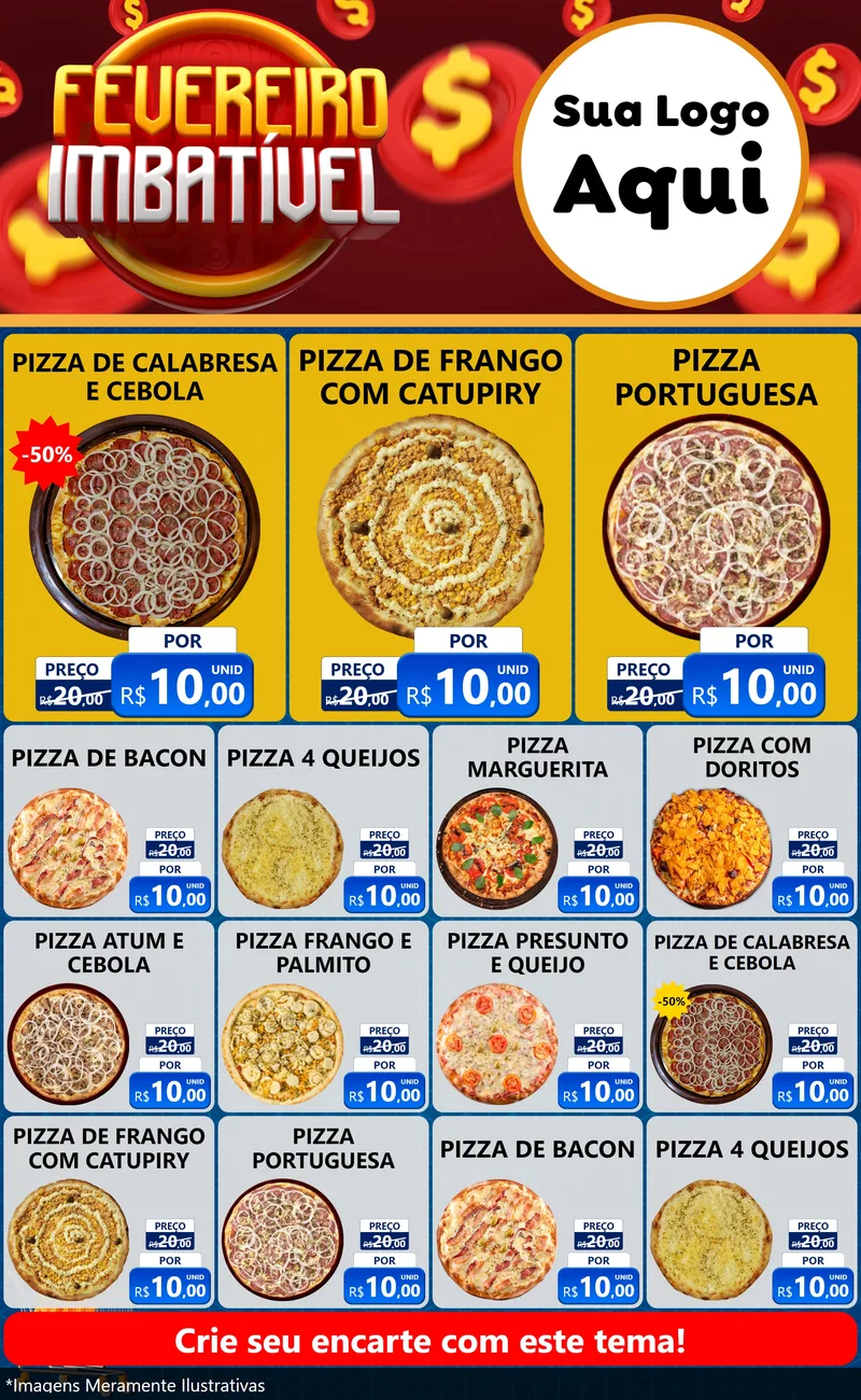 Modelo de Encarte para Encarte Grande com o tema Fevereiro Imbatível para Pizzaria