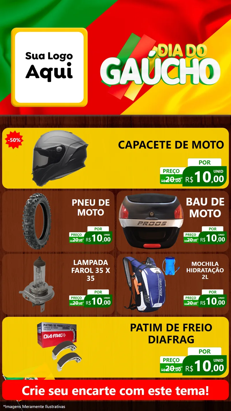Modelo de TV para TV Vertical com o tema Dia do Gaúcho para Moto peças