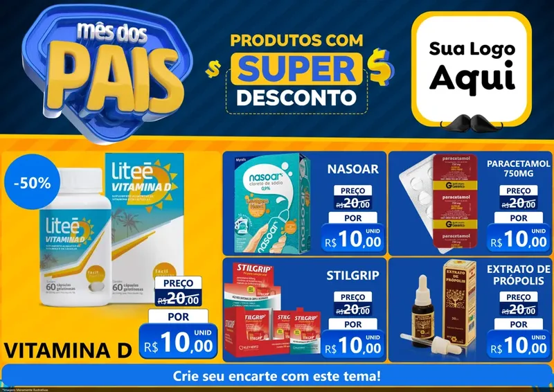 Modelo de Encarte para Encarte A4 Horizontal com o tema Mês dos Pais para Farmácia