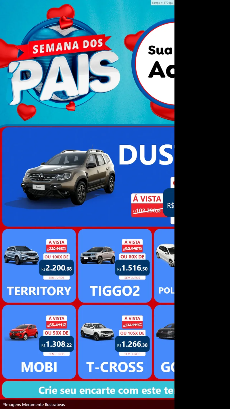 Modelo de Rede Social para Stories com o tema Semana Dos Pais para Concessionaria de Carros
