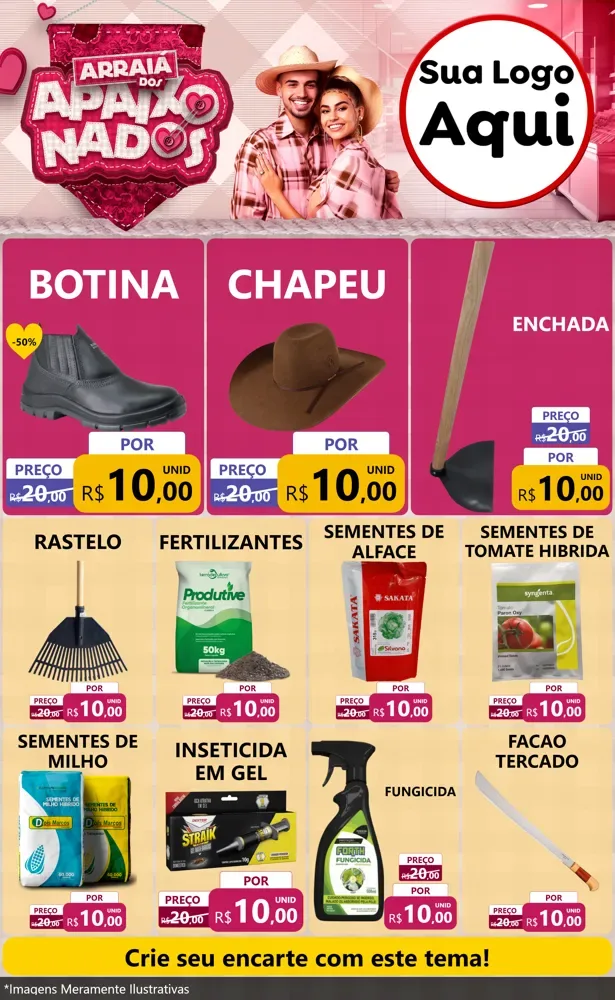 Modelo de Encarte para Encarte Grande com o tema Arraiá dos Apaixonados - Junina para Agropecuária