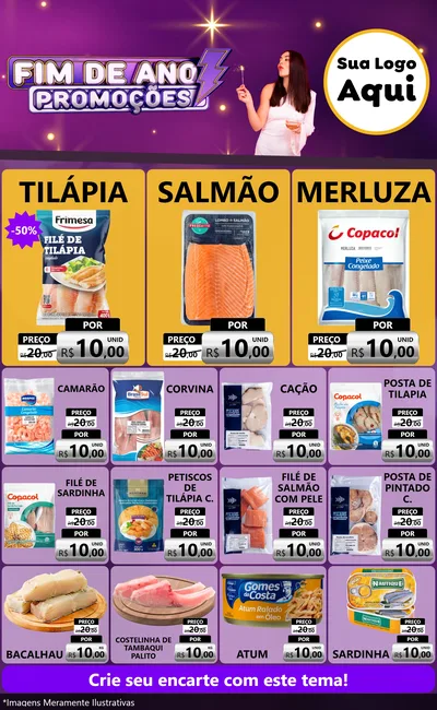 Modelo de Encarte para Encarte Grande com o tema Fim de Ano Promoções para Peixaria