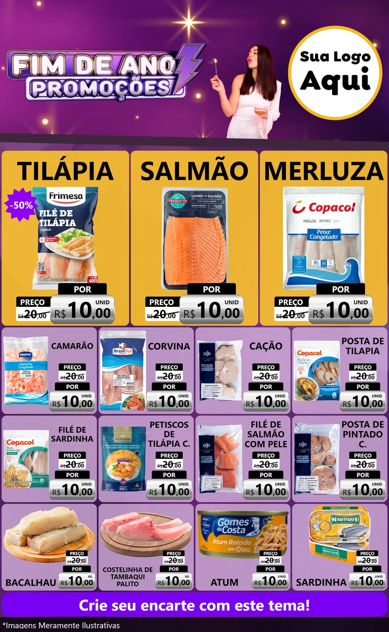 Modelo de Encarte para Encarte Grande com o tema Fim de Ano Promoções para Peixaria