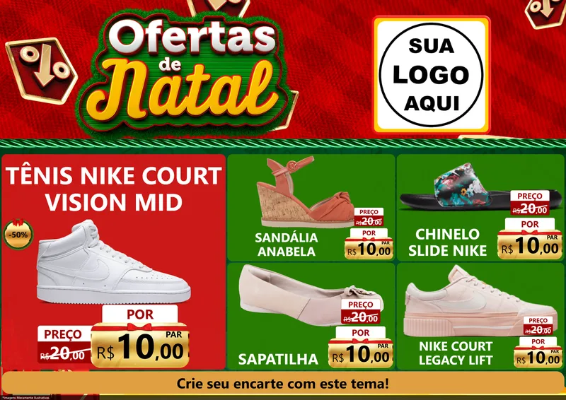 Modelo de Encarte para Encarte A4 Horizontal com o tema Ofertas de Natal para Calçados