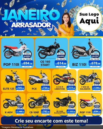 Modelo de Rede Social para Feed Instagram com o tema Janeiro Arrasador para Concessionaria de Motos