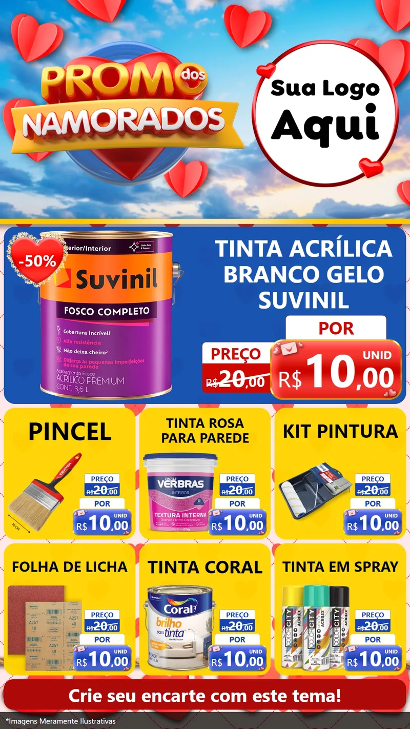 Modelo de Rede Social para Stories com o tema Promo dos Namorados para Tintas e Ferramentas