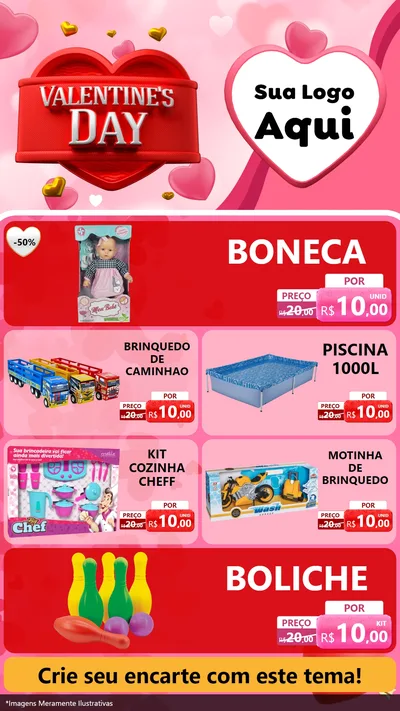 Modelo de TV para TV Vertical com o tema Valentine's Day para Brinquedos