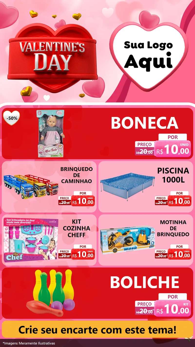 Modelo de TV para TV Vertical com o tema Valentine's Day para Brinquedos