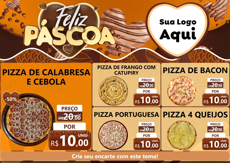 Modelo de Encarte para Encarte A4 Horizontal com o tema Feliz Páscoa para Pizzaria