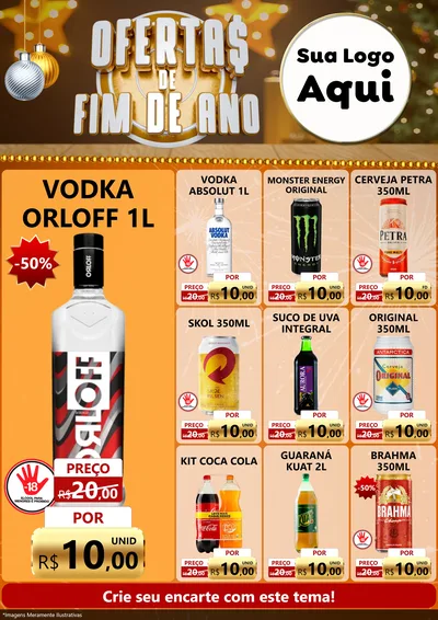 Modelo de Encarte para Encarte A4 Vertical com o tema Ofertas de Fim de Ano para Distribuidora de bebidas