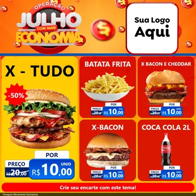 Modelo de Rede Social para Feed Facebook com o tema Operação Julho Com Mais Economia para Hamburgueria
