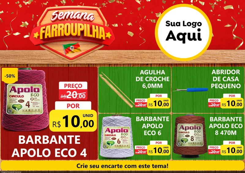 Modelo de Encarte para Encarte A4 Horizontal com o tema Semana Farroupilha para Armarinho e Aviamentos
