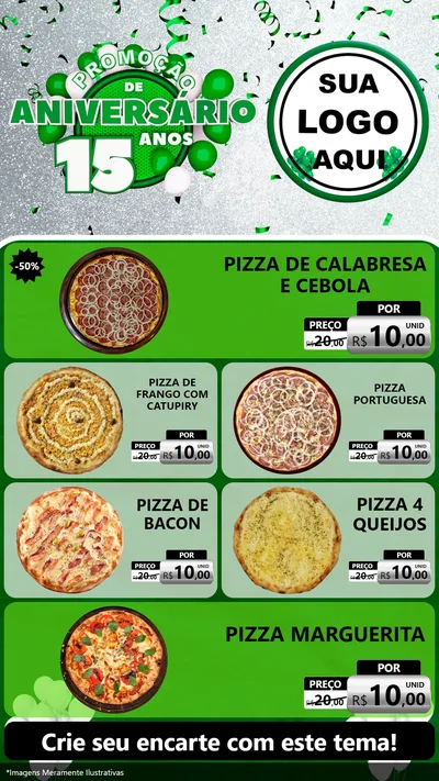 Modelo de TV para TV Vertical com o tema Promoção de Aniversário - 15 Anos para Pizzaria