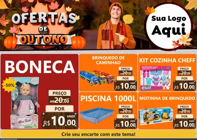 Modelo de Encarte para Encarte A4 Horizontal com o tema Ofertas de Outono para Brinquedos