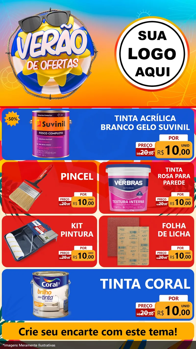 Modelo de TV para TV Vertical com o tema Verão de Ofertas para Tintas e Ferramentas