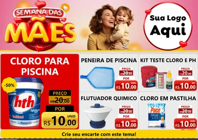 Modelo de Encarte para Encarte A4 Horizontal com o tema Semana das Mães para Produtos para Piscina