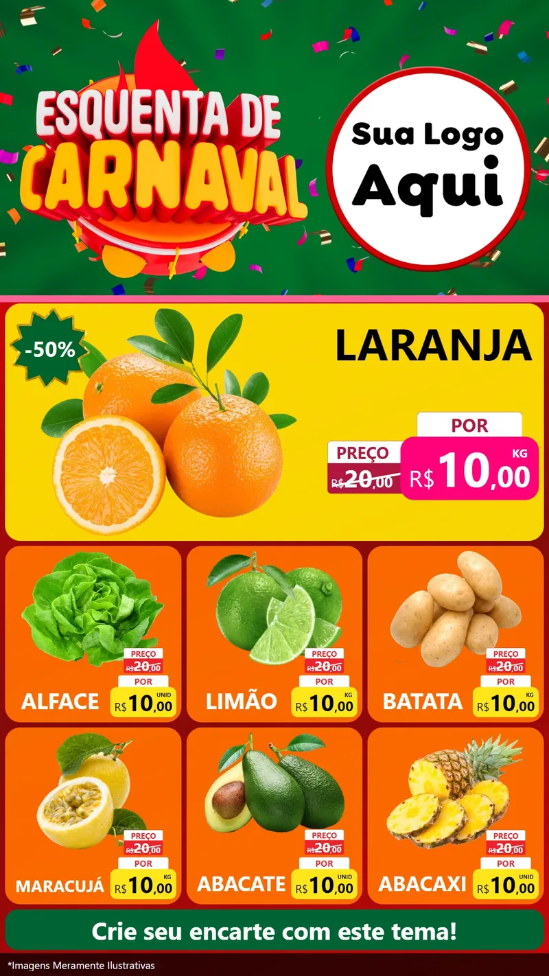Modelo de Rede Social para Stories com o tema Esquenta de Carnaval para Hortifrúti