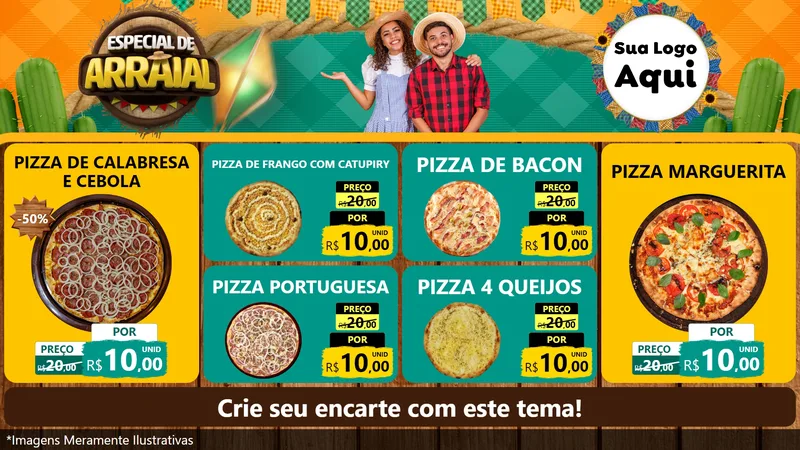 Modelo de TV para TV Horizontal com o tema Especial De Arraial para Pizzaria