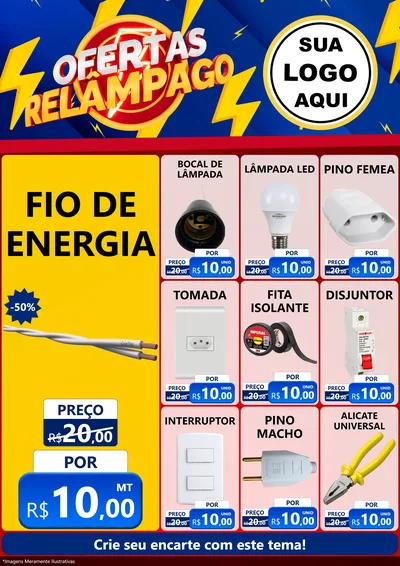 Modelo de Encarte para Encarte A4 Vertical com o tema Ofertas Relâmpago para Materiais Elétricos