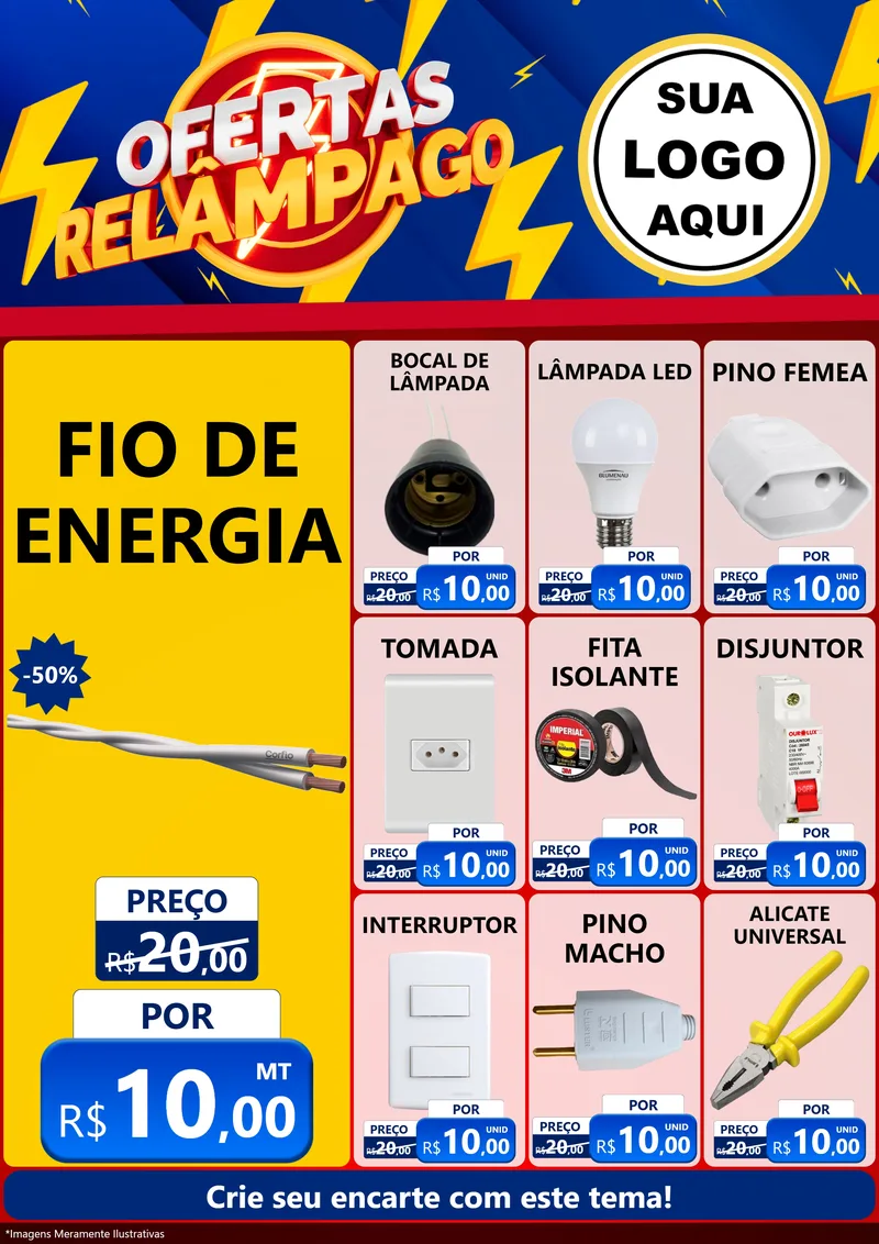 Modelo de Encarte para Encarte A4 Vertical com o tema Ofertas Relâmpago para Materiais Elétricos