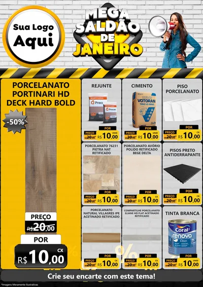 Modelo de Encarte para Encarte A4 Vertical com o tema Mega Saldão de Janeiro para Pisos e revestimentos