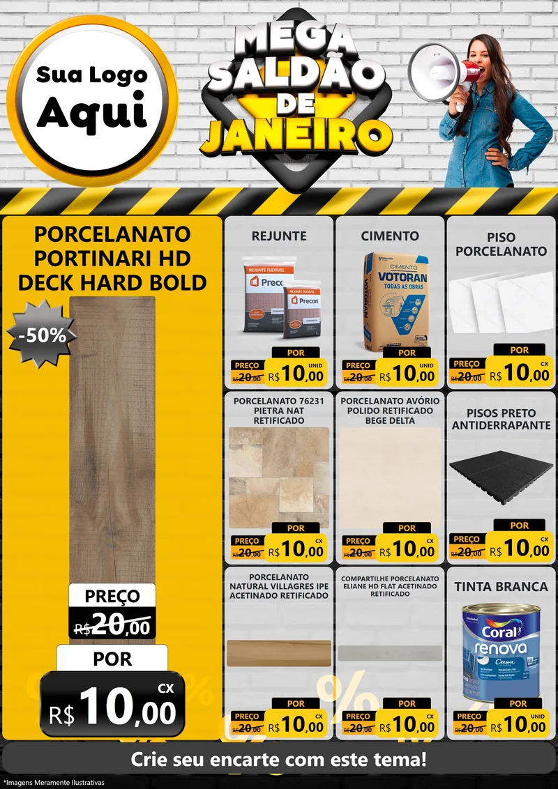 Modelo de Encarte para Encarte A4 Vertical com o tema Mega Saldão de Janeiro para Pisos e revestimentos