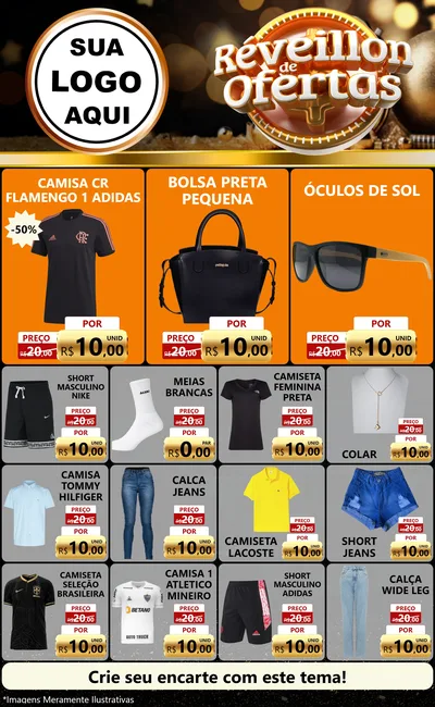 Modelo de Encarte para Encarte Grande com o tema Réveillon de Ofertas para Roupas e acessórios