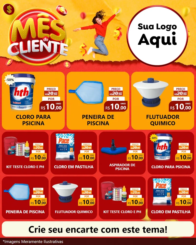 Modelo de Rede Social para Feed Instagram com o tema Mês do Cliente para Produtos para Piscina