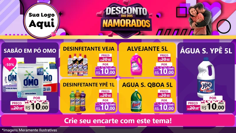 Modelo de TV para TV Horizontal com o tema Desconto Dia dos Namorados para Produtos de Limpeza