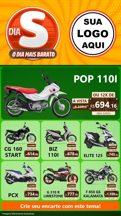 Modelo de Rede Social para Stories com o tema Dia S - O Dia Mais Barato para Concessionaria de Motos