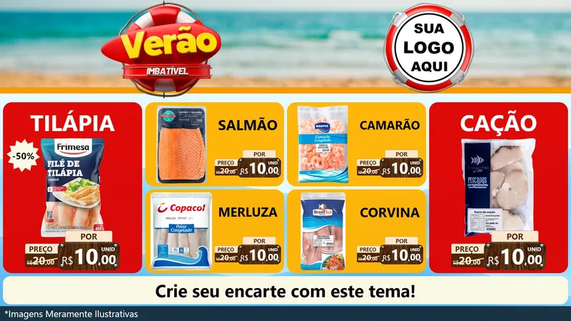 Modelo de TV para TV Horizontal com o tema Verão Imbatível para Peixaria