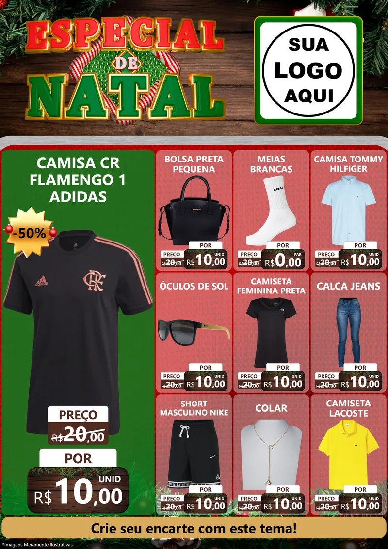 Modelo de Encarte para Encarte A4 Vertical com o tema Especial de Natal para Roupas e acessórios