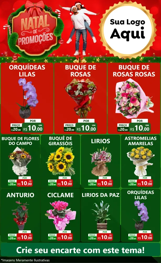 Modelo de Encarte para Encarte Grande com o tema Natal de Promoções para Floricultura e jardim