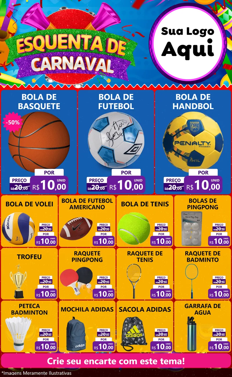 Modelo de Encarte para Encarte Grande com o tema Esquenta de Carnaval para Artigos Esportivos