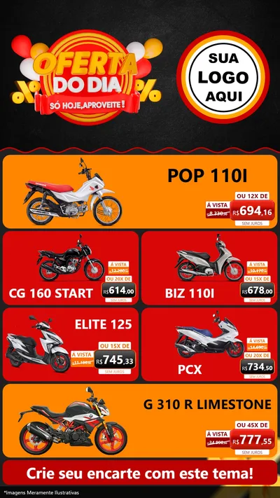 Modelo de TV para TV Vertical com o tema Oferta do Dia - Só hoje, Aproveite! para Concessionaria de Motos
