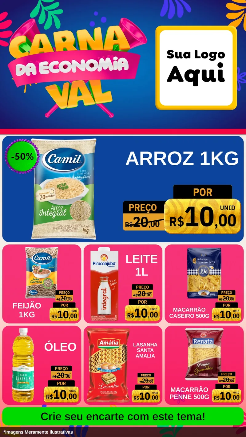 Modelo de Rede Social para Stories com o tema Carnaval da Economia para Supermercado
