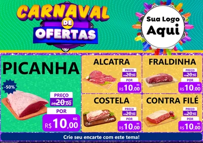 Modelo de Encarte para Encarte A4 Horizontal com o tema Carnaval de Ofertas para Açougue