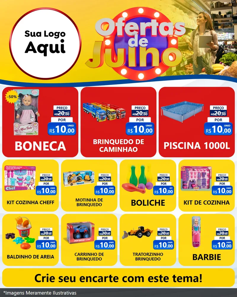 Modelo de Rede Social para Feed Instagram com o tema Ofertas de Julho para Brinquedos