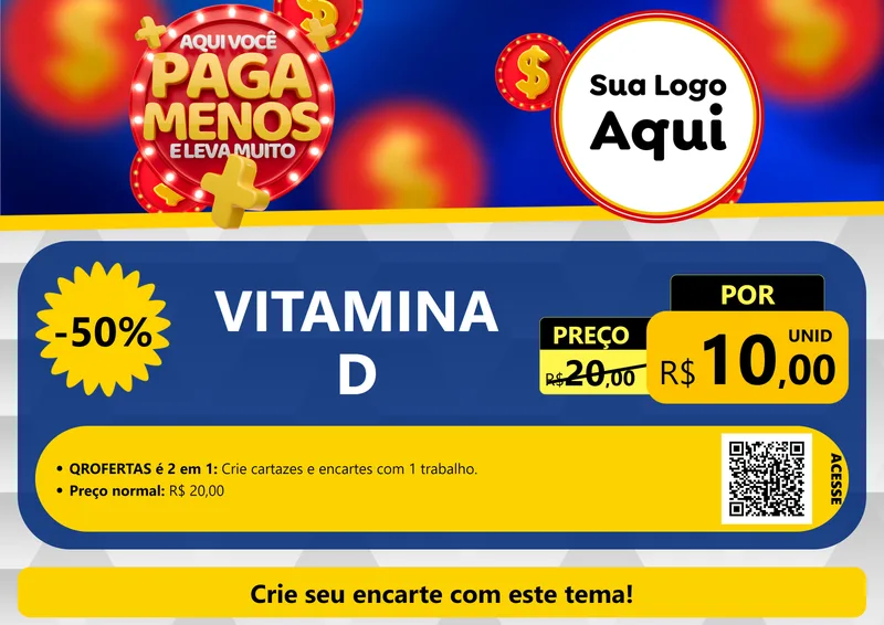 Modelo de Cartaz para Cartaz A4 Horizontal com o tema Aqui Você Paga Menos e Leva Mais - Farmácia para Farmácia