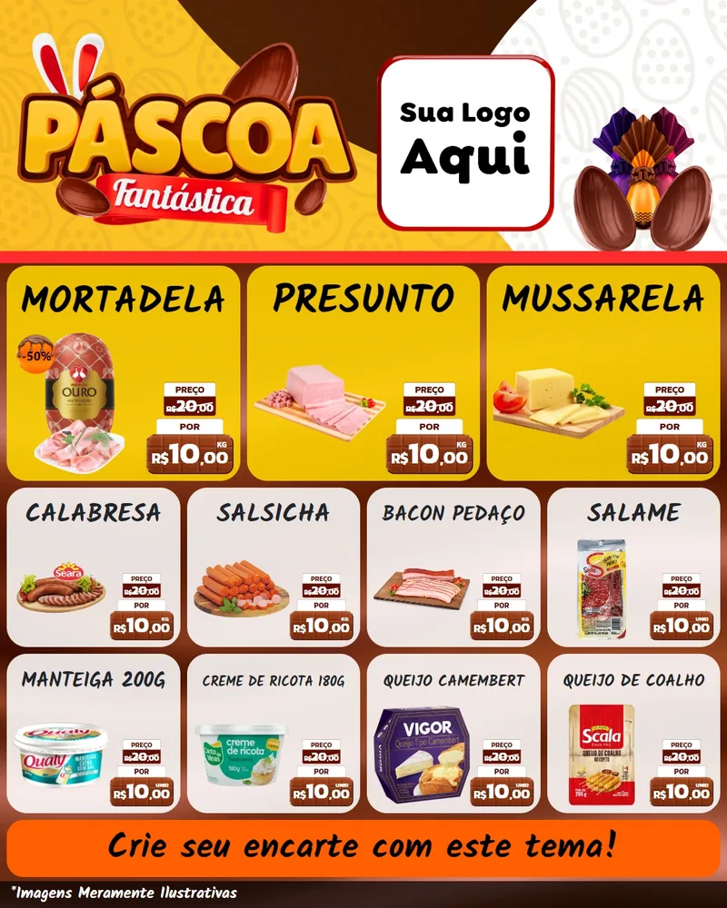 Modelo de Rede Social para Feed Instagram com o tema Páscoa Fantástica para Frios e Laticínios