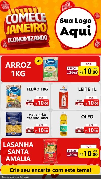 Modelo de TV para TV Vertical com o tema Comece Janeiro Economizando para Supermercado