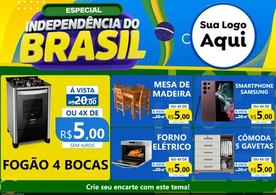 Modelo de Encarte para Encarte A4 Horizontal com o tema Especial Independência do Brasil para Móveis e Eletro