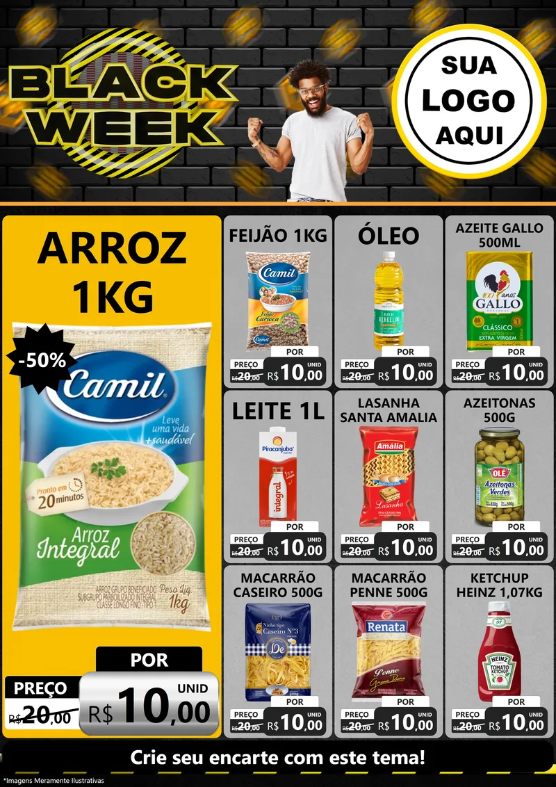 Modelo de Encarte para Encarte A4 Vertical com o tema Black Week para Supermercado