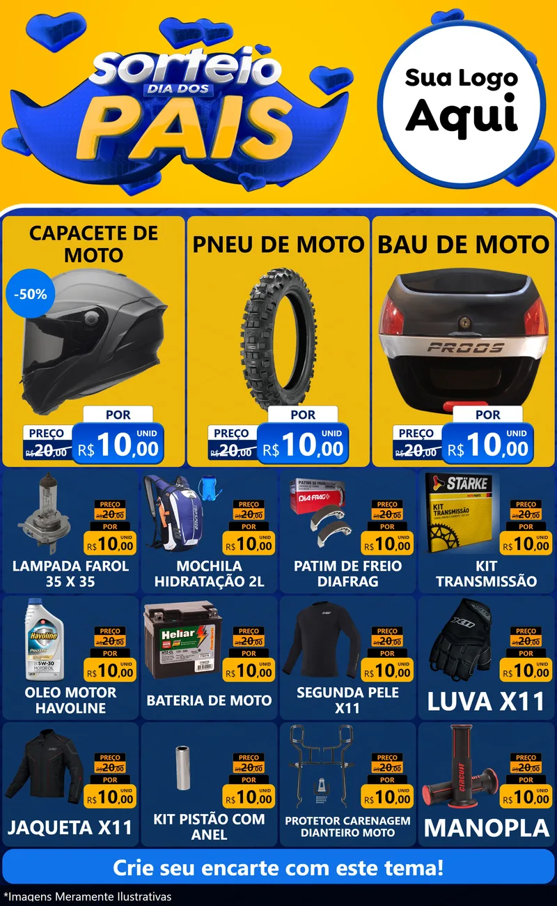 Modelo de Encarte para Encarte Grande com o tema Sorteio Dia dos Pais para Moto peças