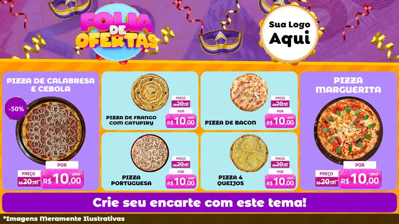 Modelo de TV para TV Horizontal com o tema Folia de Ofertas para Pizzaria