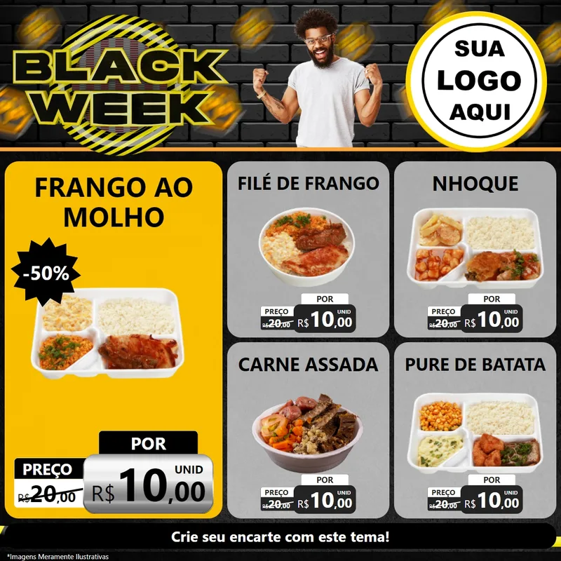 Modelo de Rede Social para Feed Facebook com o tema Black Week para Restaurante