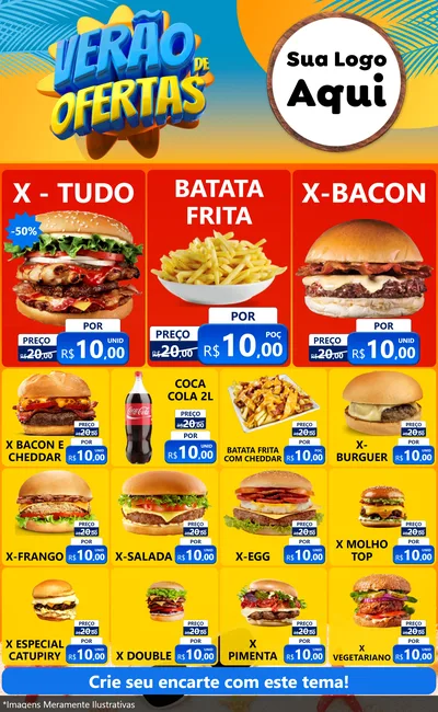 Modelo de Encarte para Encarte Grande com o tema Verão de Ofertas para Hamburgueria